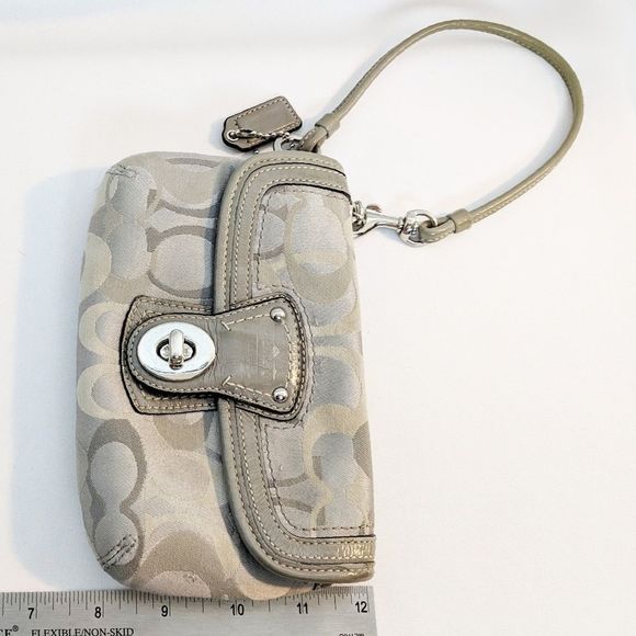 Coach Grey & Khaki Signature Wristlet - Picture 5 of 7
